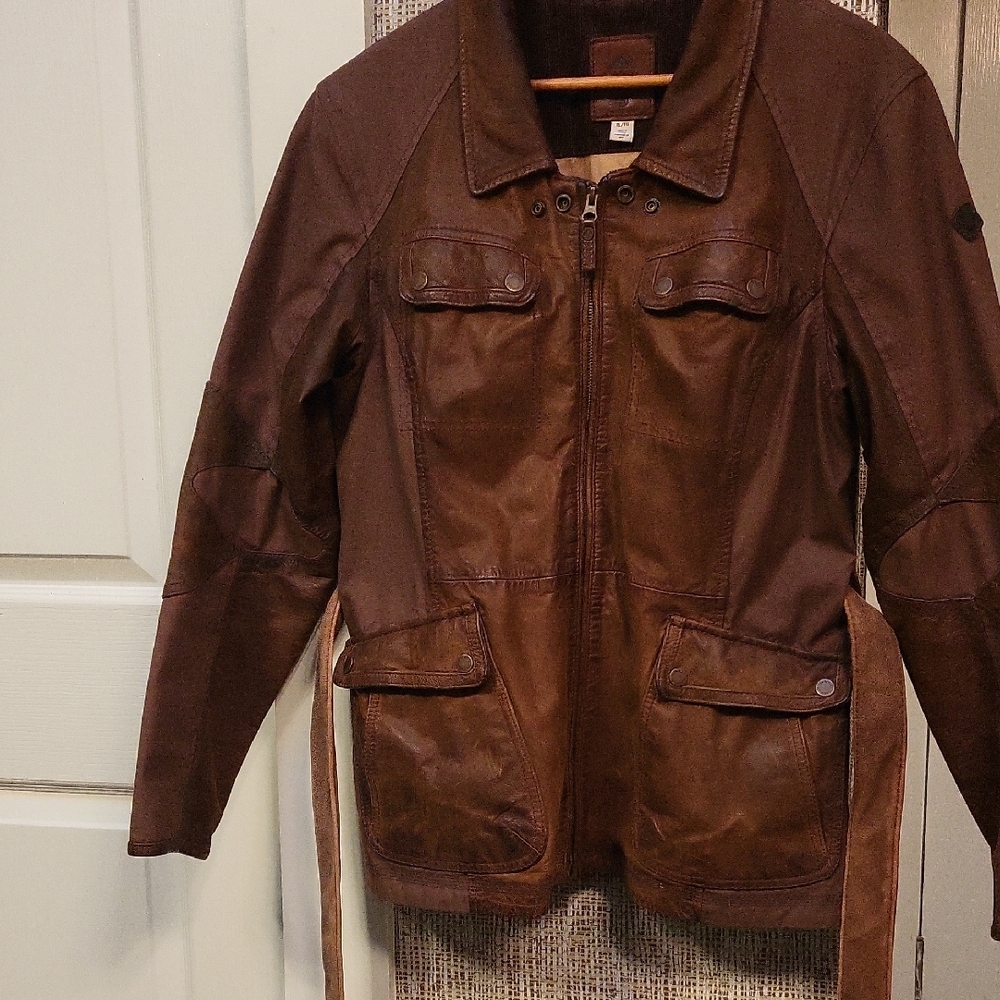Timberland Distressed Leathwr And Canvas Jacket Lined